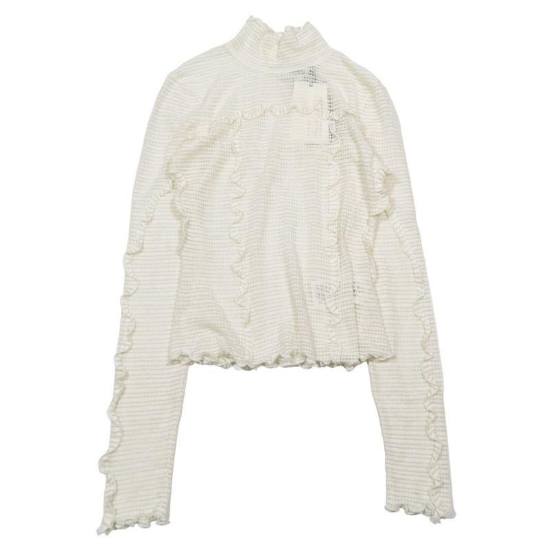 Unused 2022 Fendi Sheer Mesh Cut and Sewn High Neck Long Sleeves Checkered