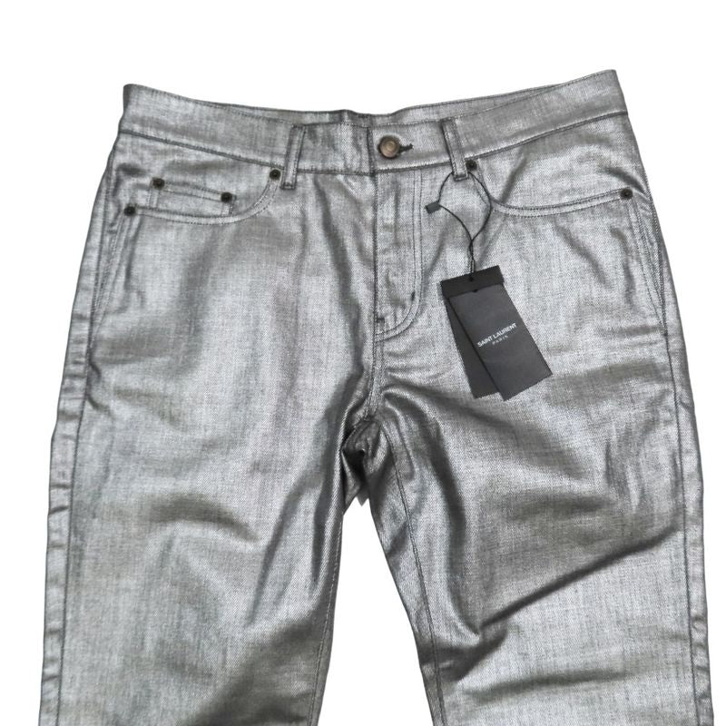 Unused 18ss Saint Laurent Paris Laurent D02 M/sk-Lw Metallic Denim Pants Jeans