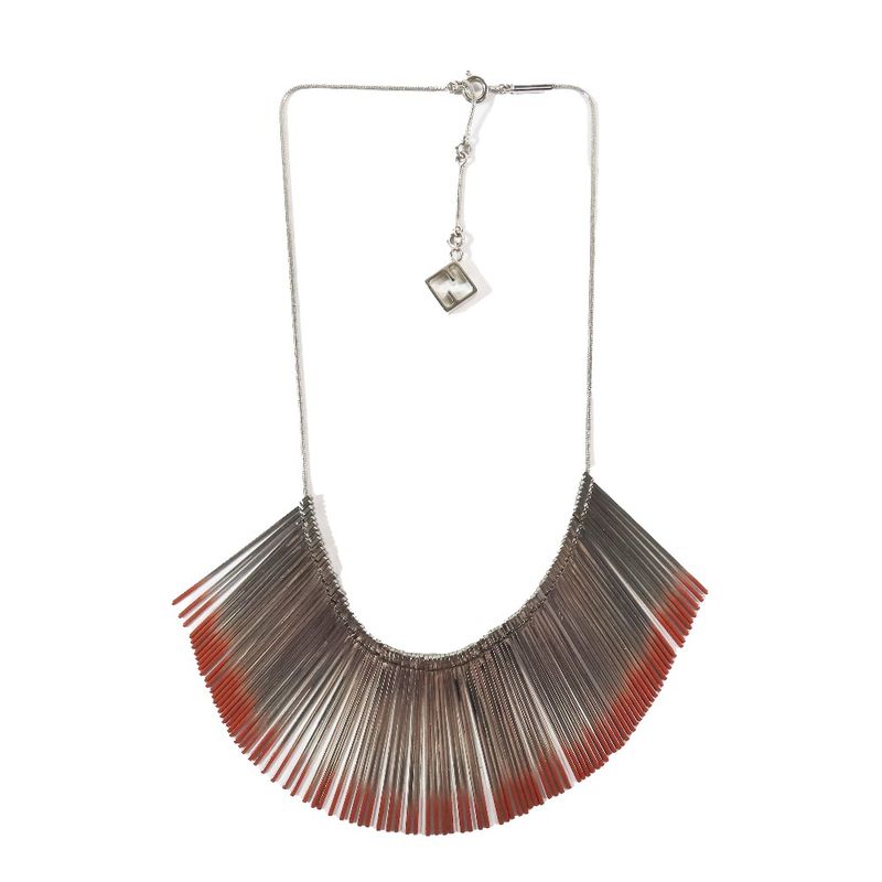 Fendi Metal Tassel Native Necklace Choker Ff Logo Stick Accessory Silver Red