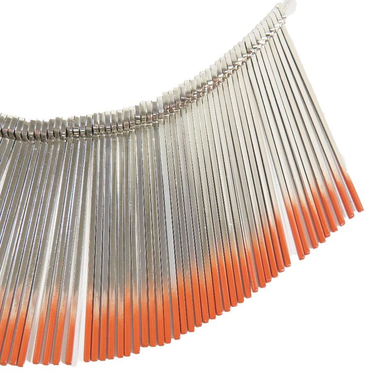 Fendi Metal Tassel Native Necklace Choker Ff Logo Stick Accessory Silver Red