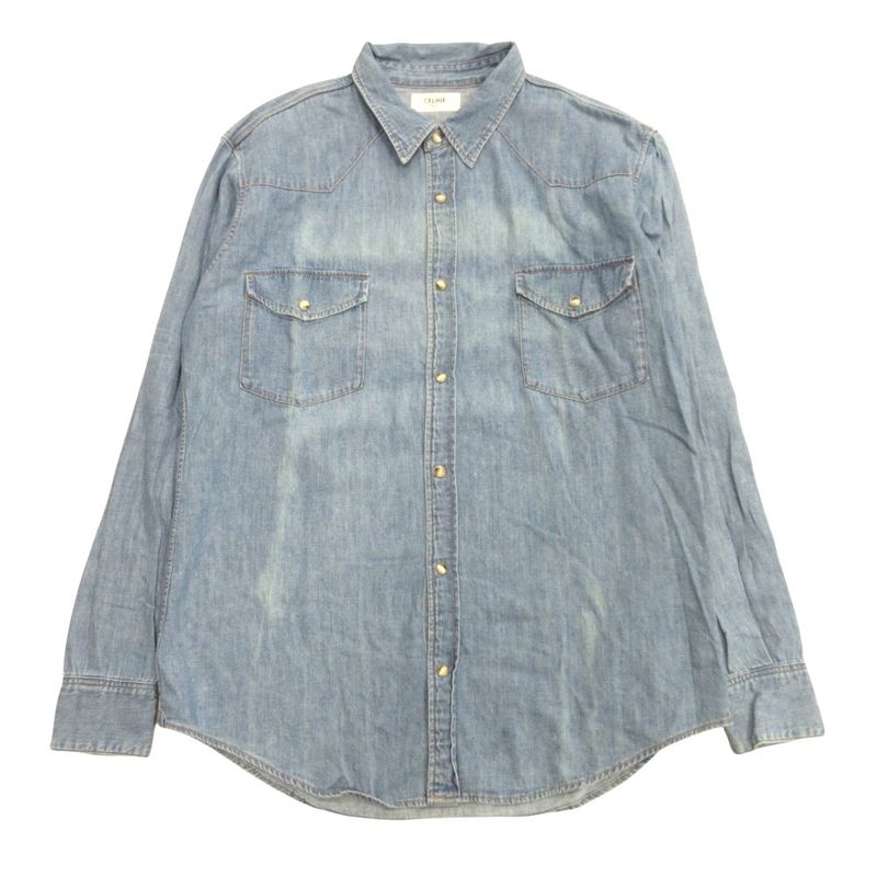 Celine by Hedi Slimane Celine Eddie Period Western Denim Shirt Cut and Sewn