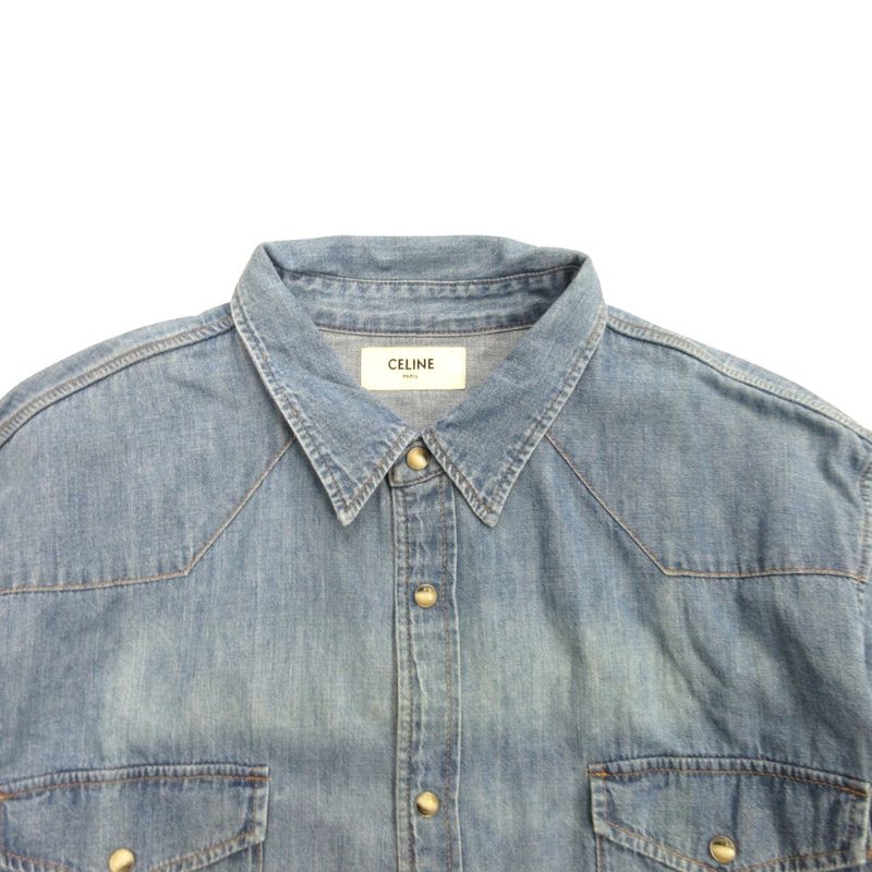 Celine by Hedi Slimane Celine Eddie Period Western Denim Shirt Cut and Sewn