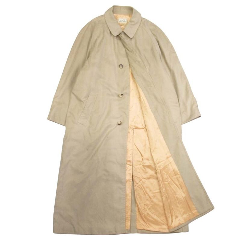 Vintage Hermes Stainless Steel Collar Coat Balmacaan Jacket Outerwear 50 Khaki