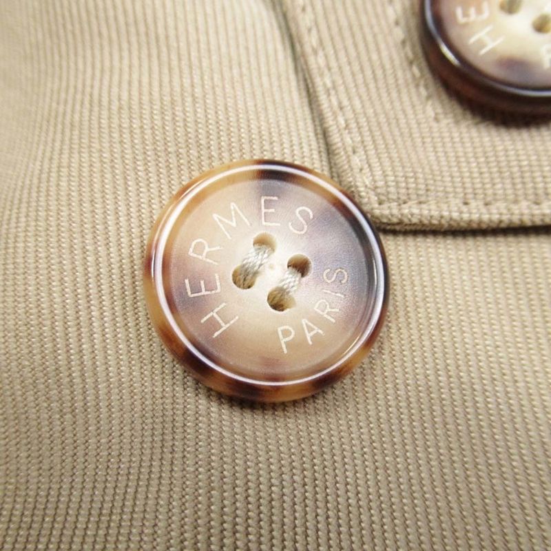 Vintage Hermes Stainless Steel Collar Coat Balmacaan Jacket Outerwear 50 Khaki