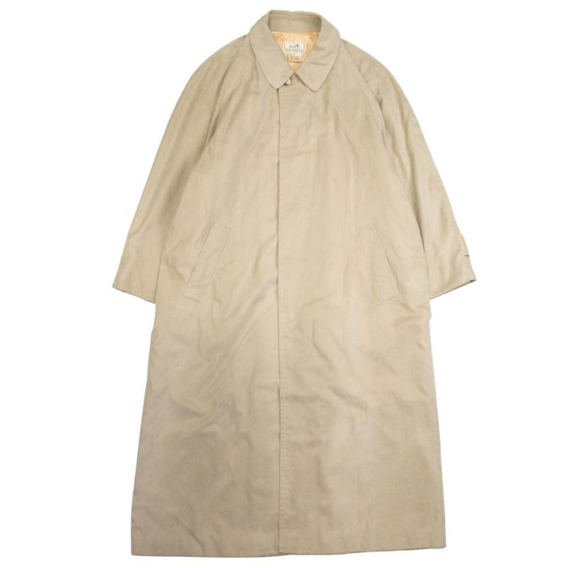 Vintage Hermes Stainless Steel Collar Coat Balmacaan Jacket Outerwear 50 Khaki