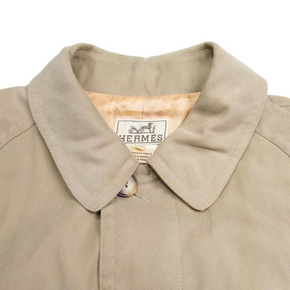 Vintage Hermes Stainless Steel Collar Coat Balmacaan Jacket Outerwear 50 Khaki