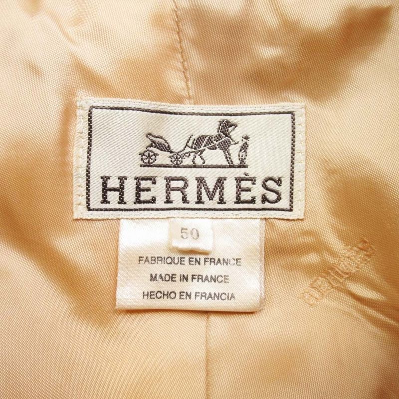 Vintage Hermes Stainless Steel Collar Coat Balmacaan Jacket Outerwear 50 Khaki