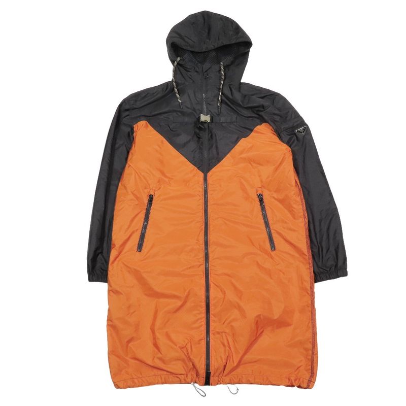 21aw Prada Re-Nylon Triangle Logo Re-Nylon Bicolor Hooded Coat Long Jacket XS
