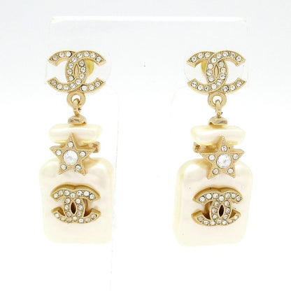 Chanel Earrings Coco Mark Ivory×gold×clear Star
