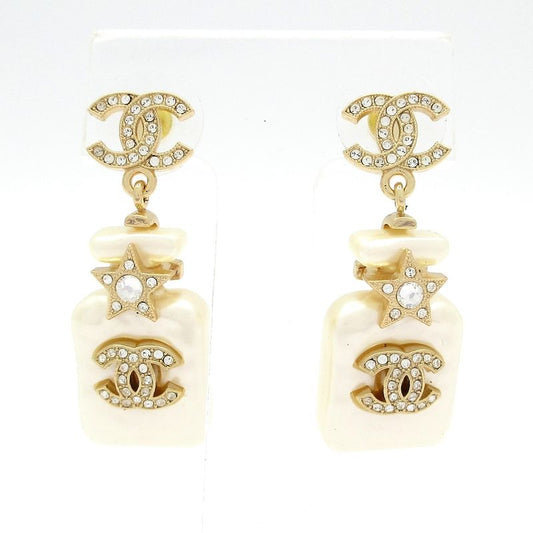 Chanel Earrings Coco Mark Ivory×gold×clear Star