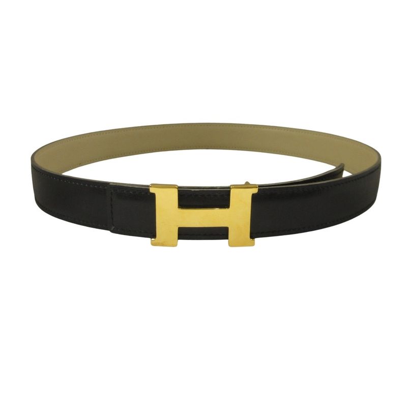 Good Hermes 90's Constance Reversible Leather Belt B Engraved 98 Black Light