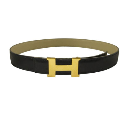 Good Hermes 90's Constance Reversible Leather Belt B Engraved 98 Black Light