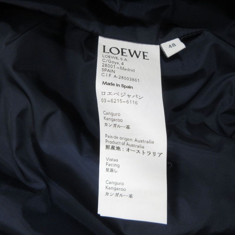 Loewe Leather Jacket Blouson Hoodie 2way Logo Hardware Anagram Button 48 Dark