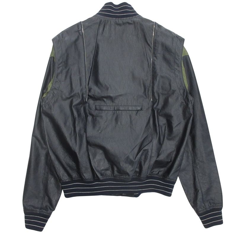 Loewe Leather Jacket Blouson Hoodie 2way Logo Hardware Anagram Button 48 Dark