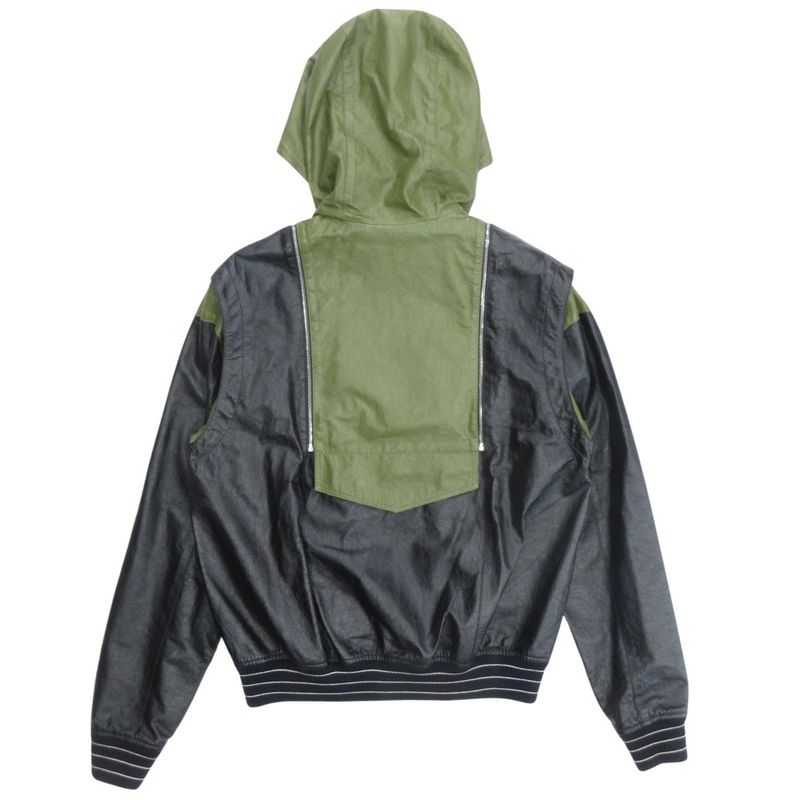 Loewe Leather Jacket Blouson Hoodie 2way Logo Hardware Anagram Button 48 Dark