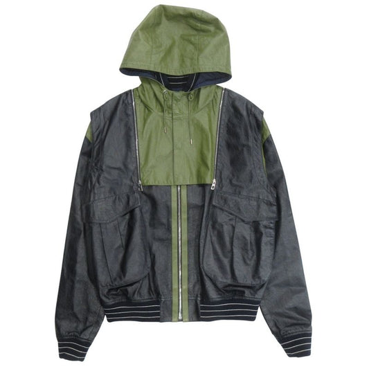 Loewe Leather Jacket Blouson Hoodie 2way Logo Hardware Anagram Button 48 Dark