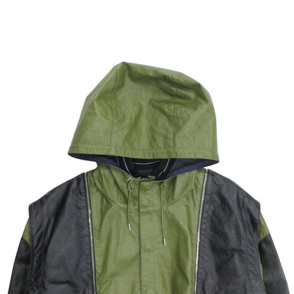 Loewe Leather Jacket Blouson Hoodie 2way Logo Hardware Anagram Button 48 Dark