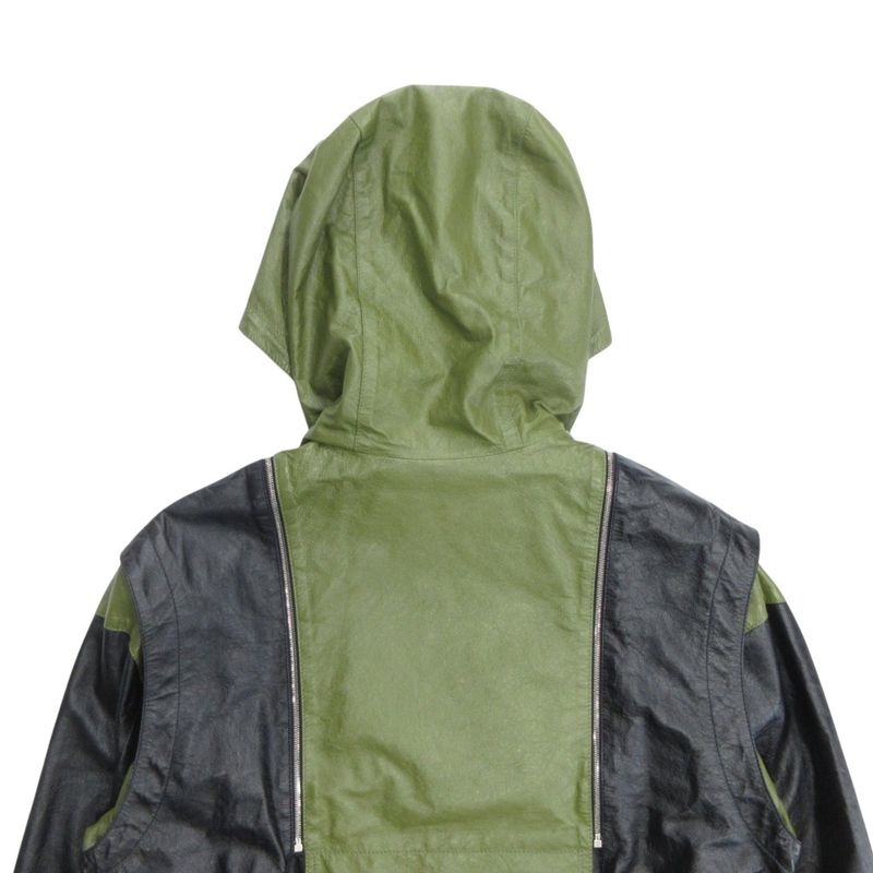 Loewe Leather Jacket Blouson Hoodie 2way Logo Hardware Anagram Button 48 Dark