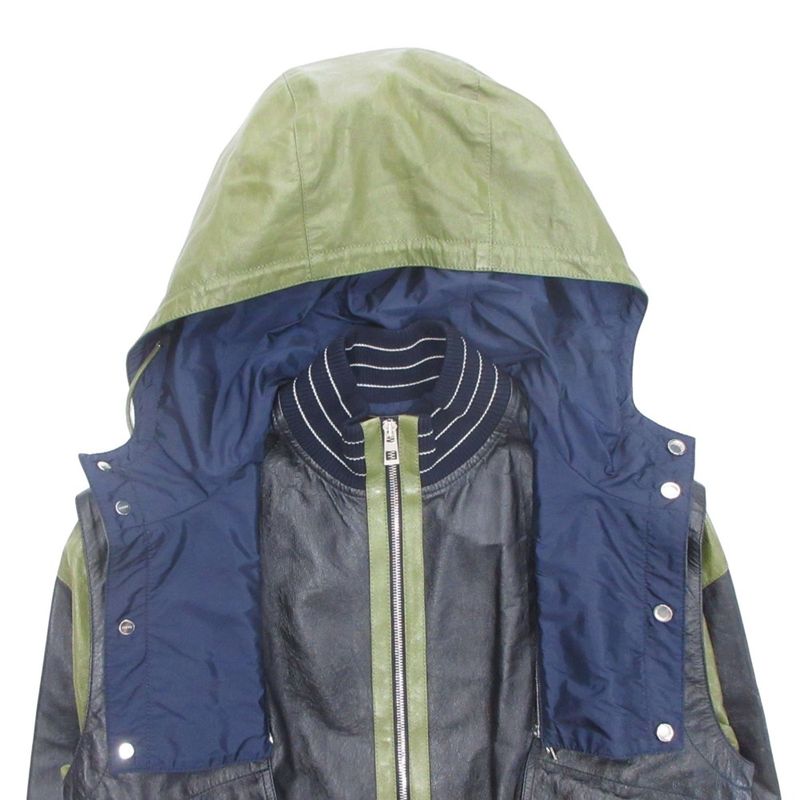 Loewe Leather Jacket Blouson Hoodie 2way Logo Hardware Anagram Button 48 Dark