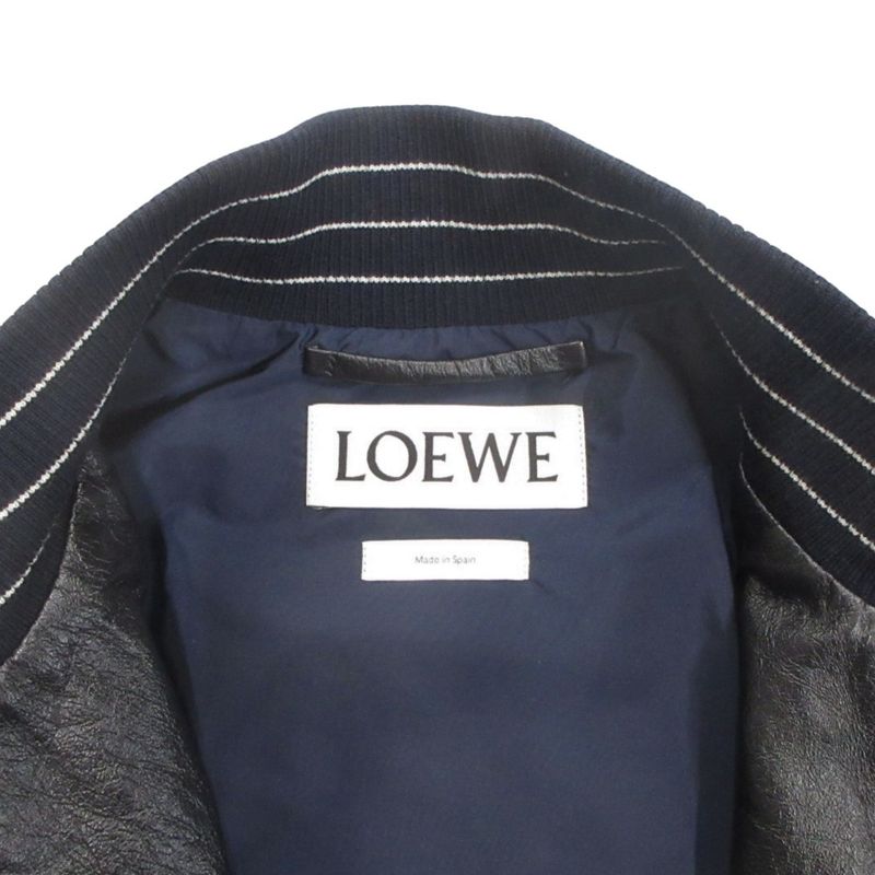 Loewe Leather Jacket Blouson Hoodie 2way Logo Hardware Anagram Button 48 Dark