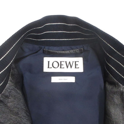 Loewe Leather Jacket Blouson Hoodie 2way Logo Hardware Anagram Button 48 Dark