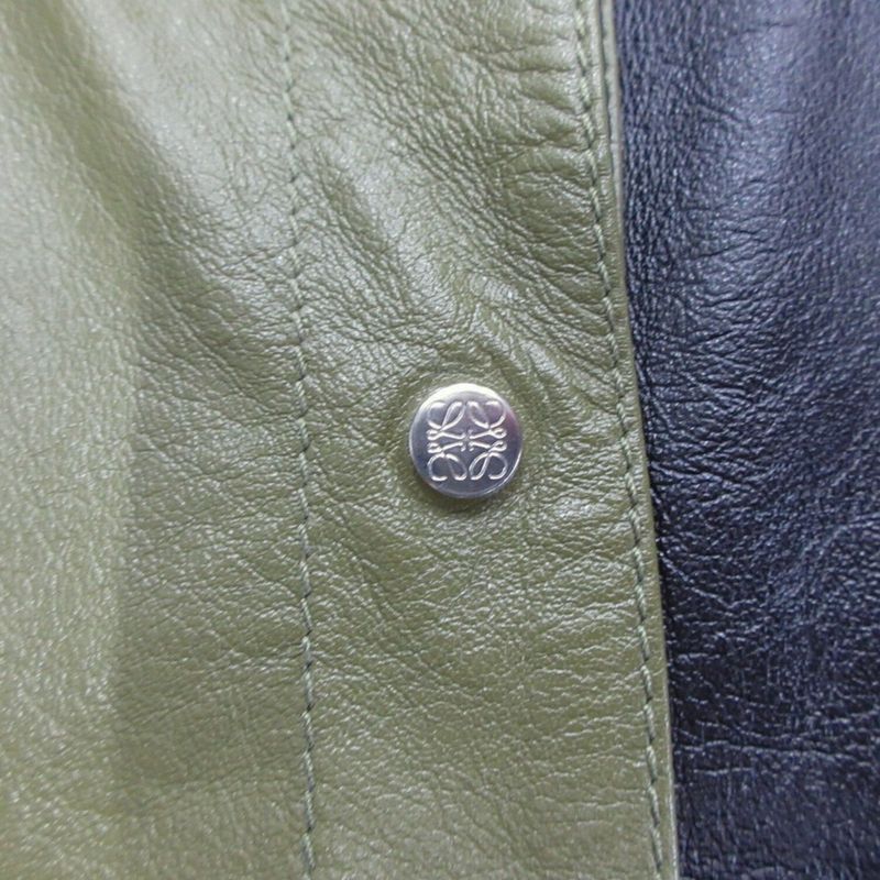 Loewe Leather Jacket Blouson Hoodie 2way Logo Hardware Anagram Button 48 Dark