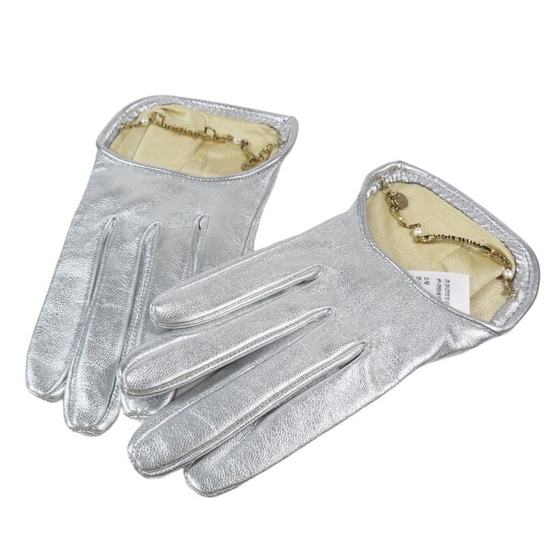 Christian Dior Lamb Leather Gloves Leather Gloves Logo & Pearl Chain Charm 7