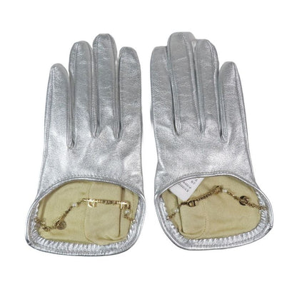 Christian Dior Lamb Leather Gloves Leather Gloves Logo & Pearl Chain Charm 7