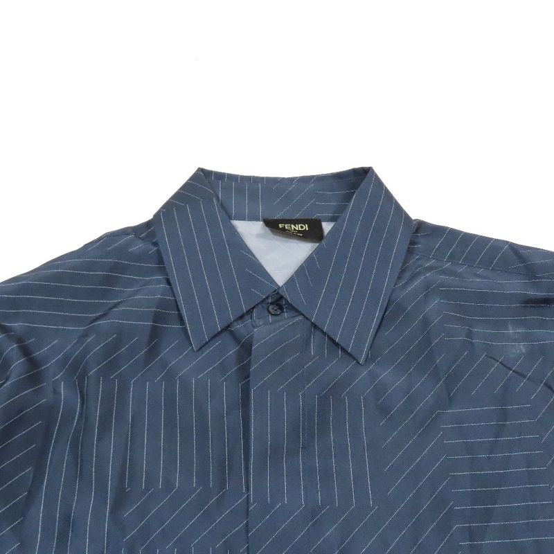 2023 Fendi 100% Silk Ff Zucca Total Pattern Shirt Blouse Long Sleeves Cut and