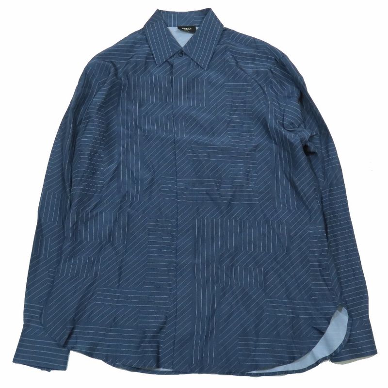 2023 Fendi 100% Silk Ff Zucca Total Pattern Shirt Blouse Long Sleeves Cut and