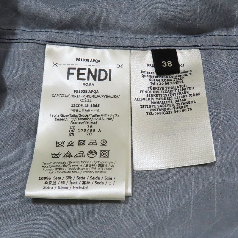 2023 Fendi 100% Silk Ff Zucca Total Pattern Shirt Blouse Long Sleeves Cut and