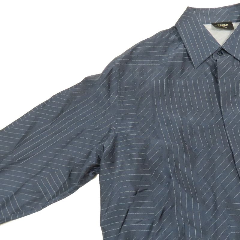 2023 Fendi 100% Silk Ff Zucca Total Pattern Shirt Blouse Long Sleeves Cut and