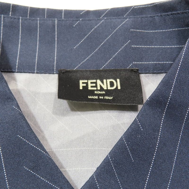 2023 Fendi 100% Silk Ff Zucca Total Pattern Shirt Blouse Long Sleeves Cut and