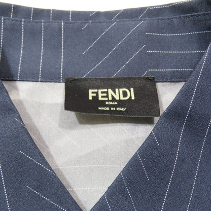 2023 Fendi 100% Silk Ff Zucca Total Pattern Shirt Blouse Long Sleeves Cut and