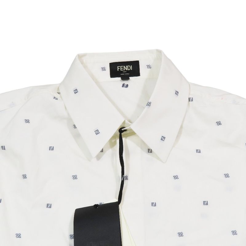 Unused 2021 Fendi Ff Logo Zucca Total Embroidery Shirt Blouse Long Sleeve Cut