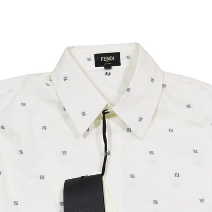 Unused 2021 Fendi Ff Logo Zucca Total Embroidery Shirt Blouse Long Sleeve Cut