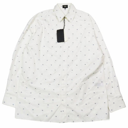 Unused 2021 Fendi Ff Logo Zucca Total Embroidery Shirt Blouse Long Sleeve Cut