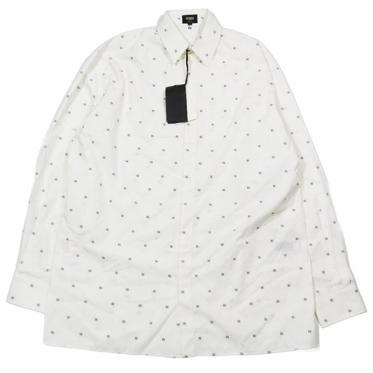 Unused 2021 Fendi Ff Logo Zucca Total Embroidery Shirt Blouse Long Sleeve Cut