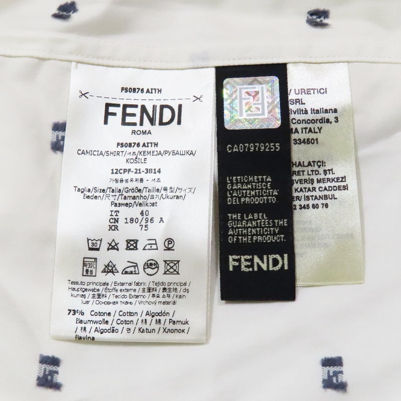 Unused 2021 Fendi Ff Logo Zucca Total Embroidery Shirt Blouse Long Sleeve Cut