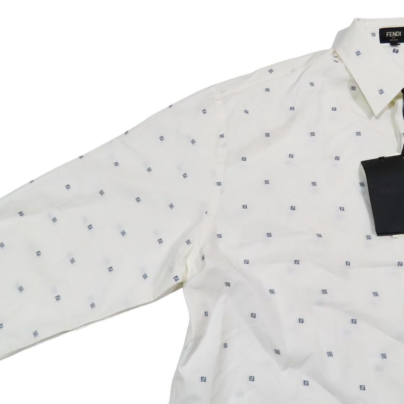 Unused 2021 Fendi Ff Logo Zucca Total Embroidery Shirt Blouse Long Sleeve Cut