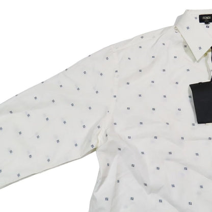Unused 2021 Fendi Ff Logo Zucca Total Embroidery Shirt Blouse Long Sleeve Cut