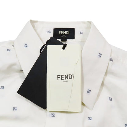 Unused 2021 Fendi Ff Logo Zucca Total Embroidery Shirt Blouse Long Sleeve Cut
