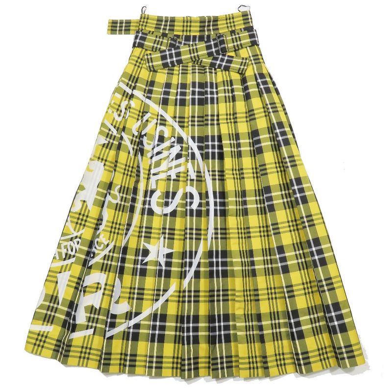 Unused 22aw Christian Dior Tartan Check Wrap Pleated Skirt Print Belt 34 Yellow