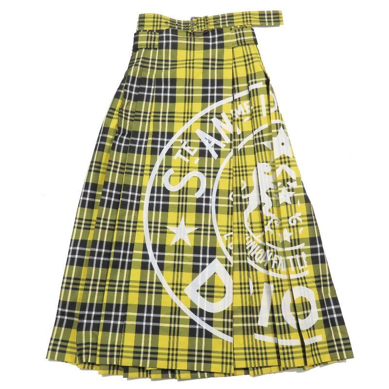 Unused 22aw Christian Dior Tartan Check Wrap Pleated Skirt Print Belt 34 Yellow