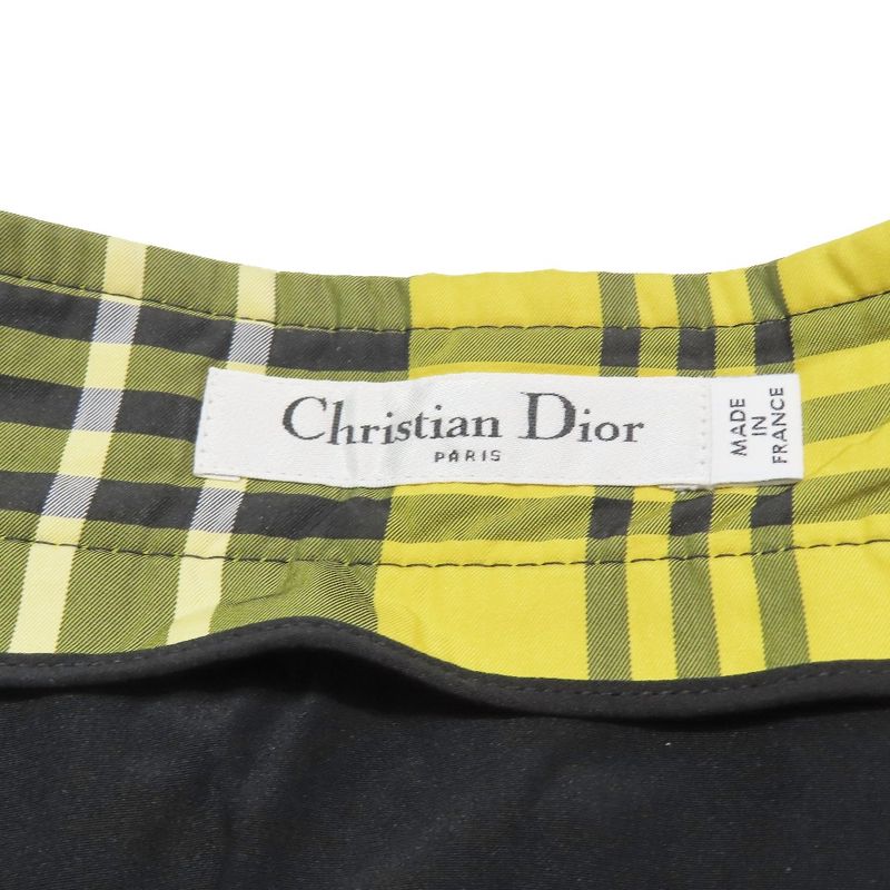 Unused 22aw Christian Dior Tartan Check Wrap Pleated Skirt Print Belt 34 Yellow