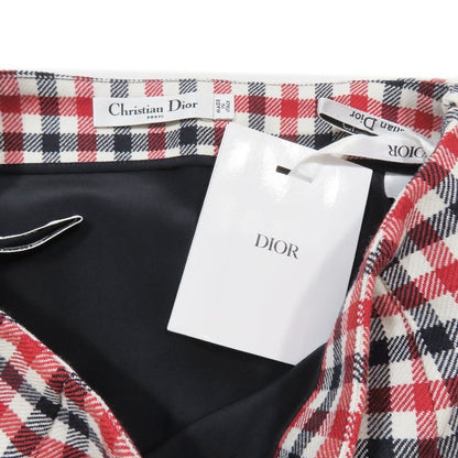 Unused 22ss Christian Dior Wool Checkered Trapezoidal Skirt Short Mini 34 Red