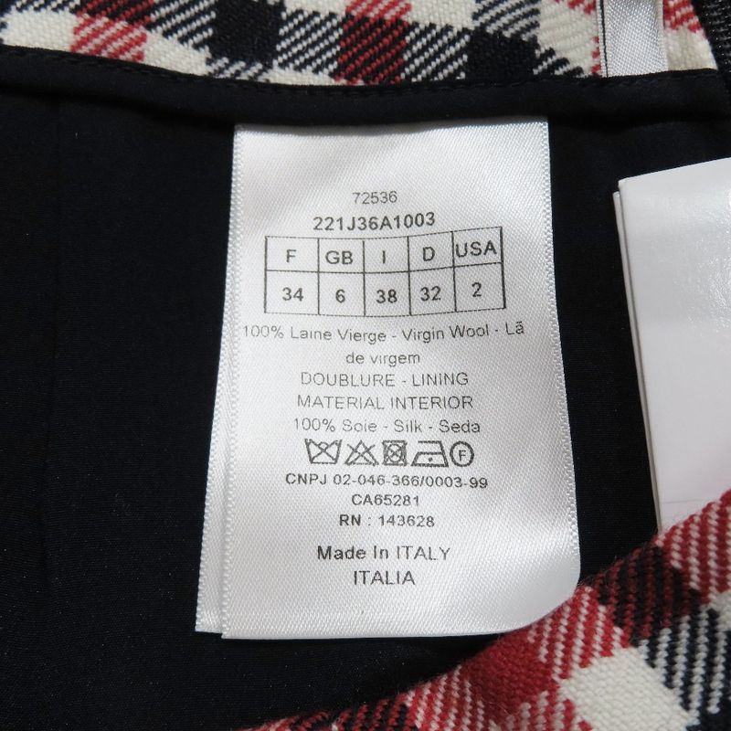 Unused 22ss Christian Dior Wool Checkered Trapezoidal Skirt Short Mini 34 Red