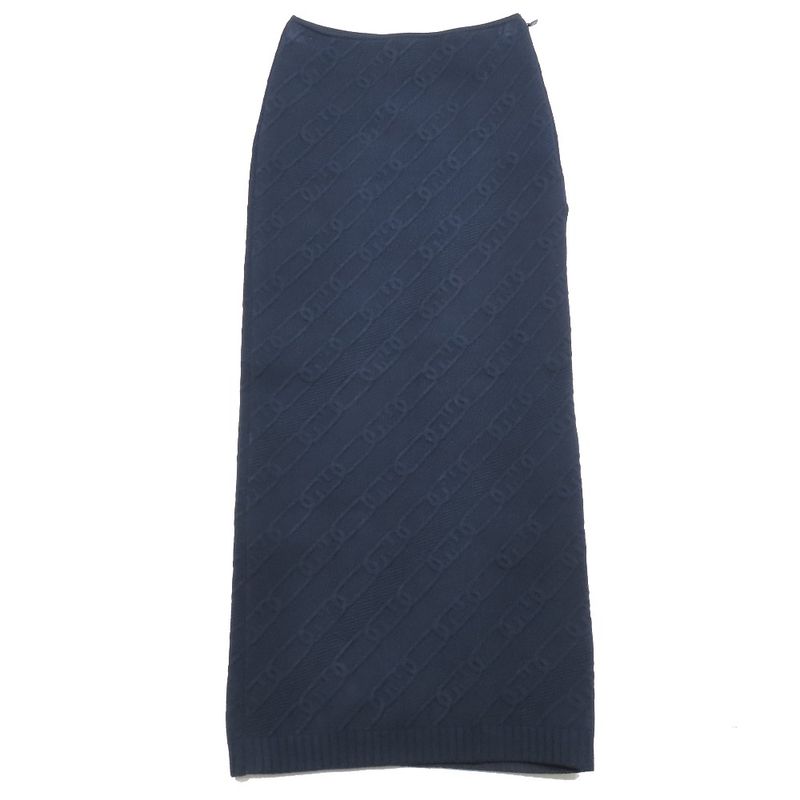 Unused 21ss Fendi Ff Logo Zucca Chain Pattern Embossed Knit Tight Skirt Long