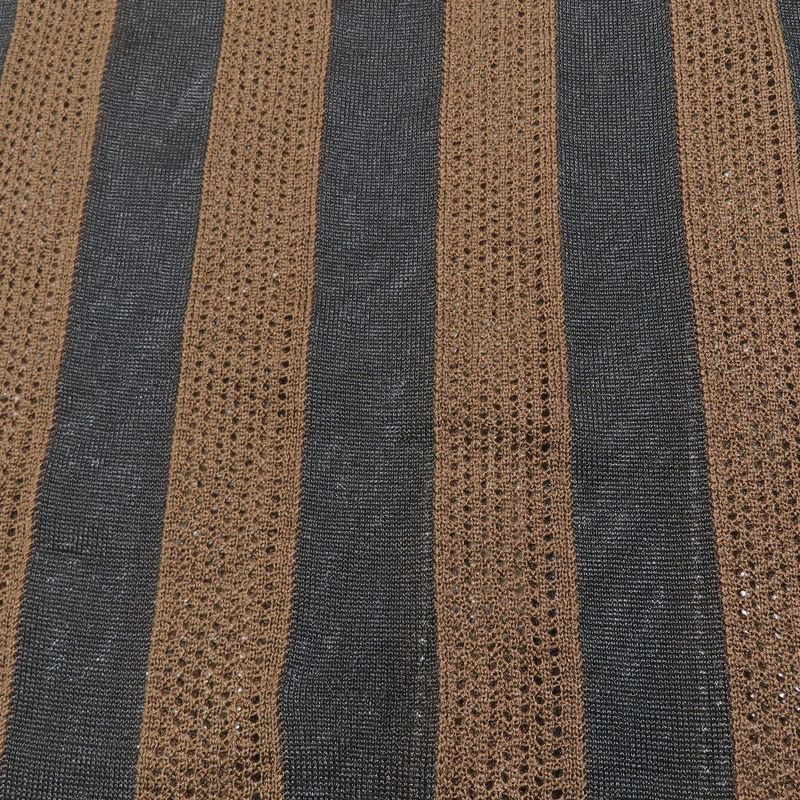 Unused 2019 Fendi Pecan Stripe Mesh Knit Long Sleeve High Neck Cut Sweater