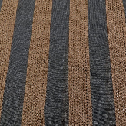 Unused 2019 Fendi Pecan Stripe Mesh Knit Long Sleeve High Neck Cut Sweater